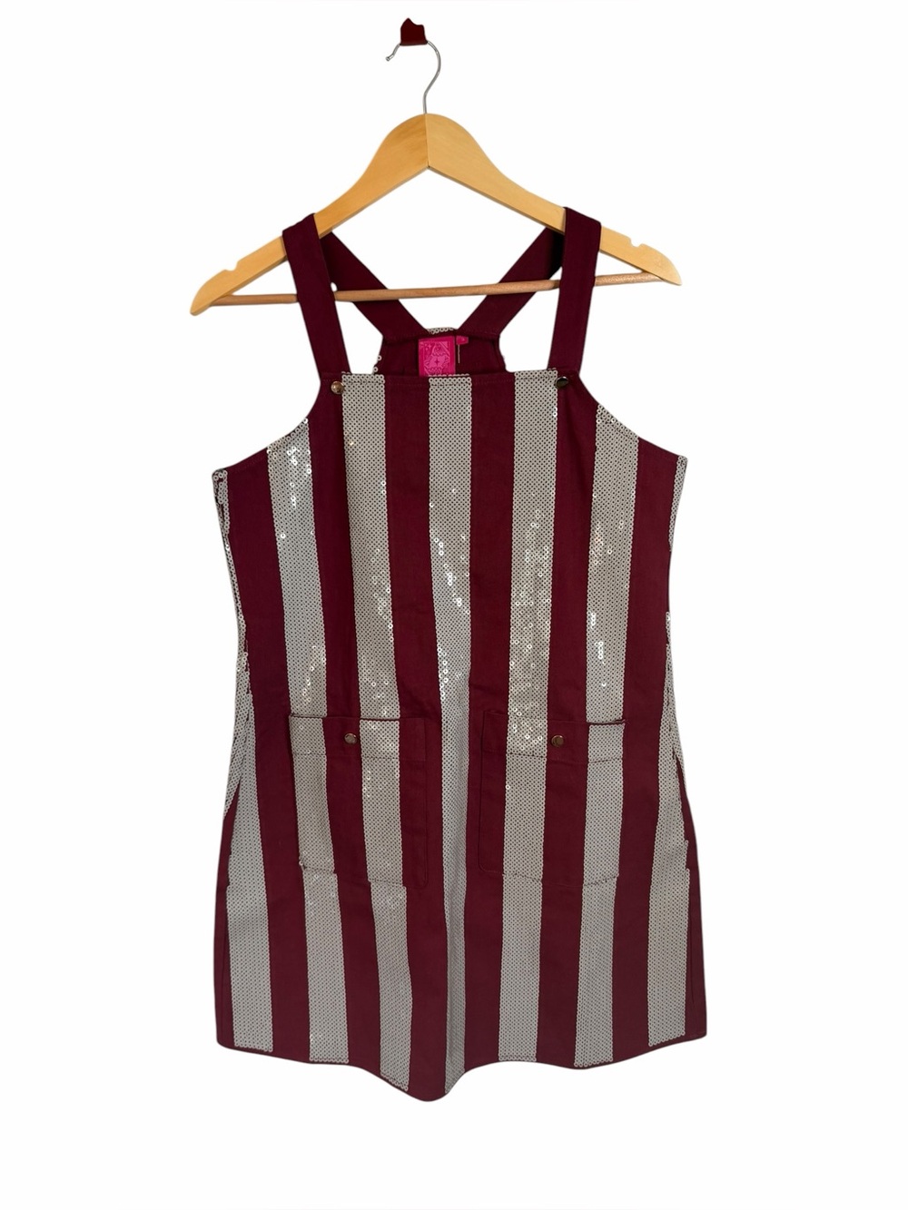 Queen of Sparkles Maroon & Grey Sequin Striped Overall Dress Women’s Small NWT - Picture 2 of 12
